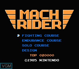 Title screen of the game Mach Rider on Nintendo NES