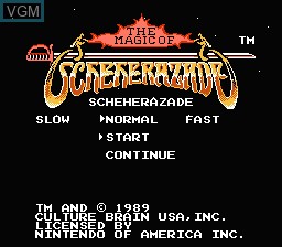Title screen of the game Magic of Scheherazade, The on Nintendo NES