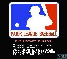 Title screen of the game Major League Baseball on Nintendo NES