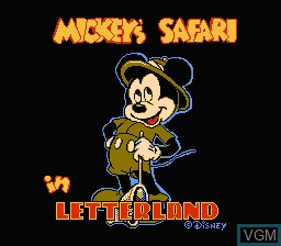Title screen of the game Mickey's Safari in Letterland on Nintendo NES
