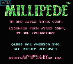 Title screen of the game Millipede on Nintendo NES