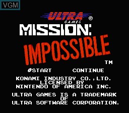 Title screen of the game Mission - Impossible on Nintendo NES