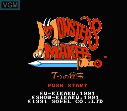 Title screen of the game Monster Maker - 7-tsu no Hihou on Nintendo NES