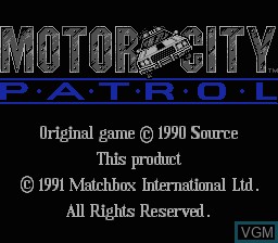 Title screen of the game Motor City Patrol on Nintendo NES