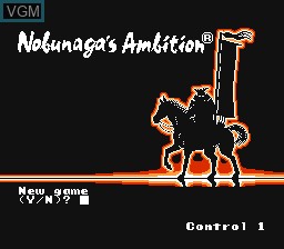 Title screen of the game Nobunaga's Ambition on Nintendo NES