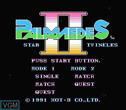 Title screen of the game Palamedes II - Star Twinkles on Nintendo NES