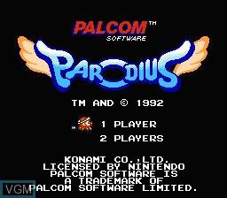 Title screen of the game Parodius on Nintendo NES