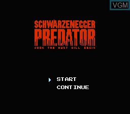 Title screen of the game Predator on Nintendo NES