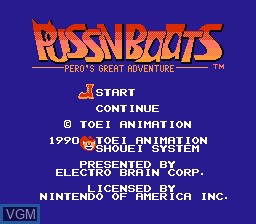 Title screen of the game Puss 'N Boots - Pero's Great Adventure on Nintendo NES
