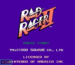 Title screen of the game Rad Racer II on Nintendo NES