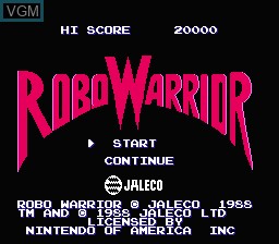 Title screen of the game Robo Warrior on Nintendo NES