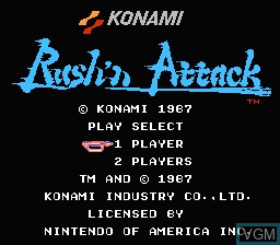 Title screen of the game Rush'n Attack on Nintendo NES
