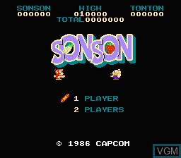 Title screen of the game SonSon on Nintendo NES