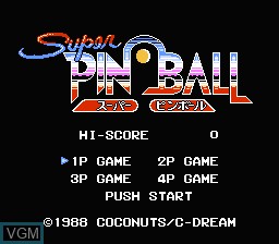Title screen of the game Super Pinball on Nintendo NES