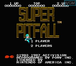 Title screen of the game Super Pitfall on Nintendo NES
