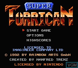 Title screen of the game Super Turrican on Nintendo NES