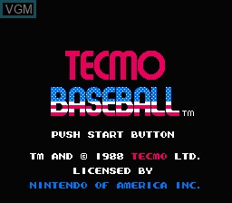 Title screen of the game Tecmo Baseball on Nintendo NES