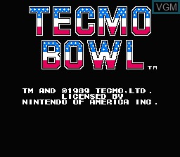 Title screen of the game Tecmo Bowl on Nintendo NES