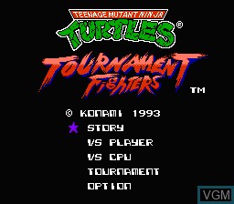 Title screen of the game Teenage Mutant Ninja Turtles - Tournament Fighters on Nintendo NES