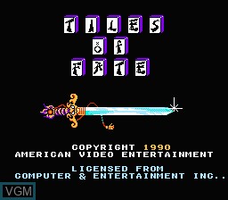 Title screen of the game Tiles of Fate on Nintendo NES