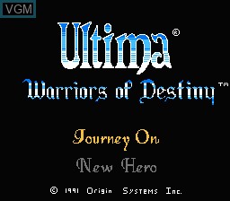 Title screen of the game Ultima - Warriors of Destiny on Nintendo NES