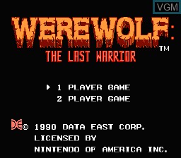 Title screen of the game Werewolf - The Last Warrior on Nintendo NES