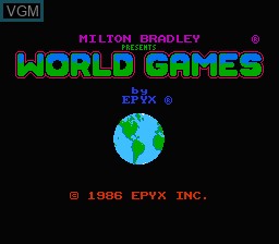 Title screen of the game World Games on Nintendo NES