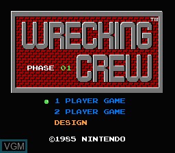 Title screen of the game Wrecking Crew on Nintendo NES