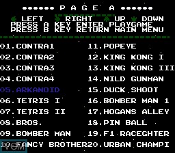 Menu screen of the game 100-in-1 Contra Function 16 on Nintendo NES