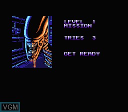 Menu screen of the game Alien 3 on Nintendo NES