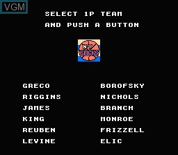 Menu screen of the game All-Pro Basketball on Nintendo NES