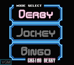 Menu screen of the game Casino Derby & Super Bingo on Nintendo NES