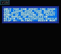 Menu screen of the game Castle of Deceit on Nintendo NES