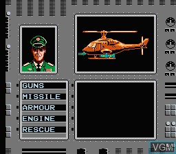 Menu screen of the game Cobra Command on Nintendo NES