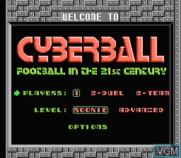 Menu screen of the game Cyberball on Nintendo NES