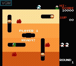 Menu screen of the game Dig Dug on Nintendo NES