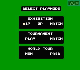 Menu screen of the game Family Tennis on Nintendo NES