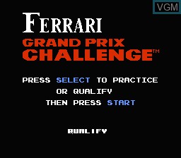 Menu screen of the game Ferrari Grand Prix Challenge on Nintendo NES