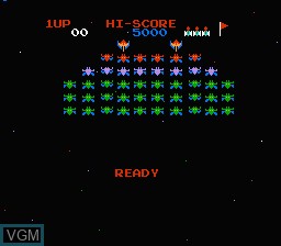 Menu screen of the game Galaxian on Nintendo NES