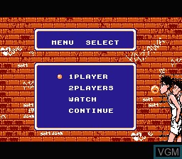 Menu screen of the game Hoops on Nintendo NES