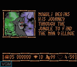Menu screen of the game Jungle Book, The on Nintendo NES