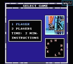 Menu screen of the game KlashBall on Nintendo NES