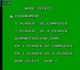 Menu screen of the game Konami Hyper Soccer on Nintendo NES