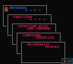 Menu screen of the game Magical Mathematics on Nintendo NES