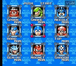 Menu screen of the game Mega Man 3 on Nintendo NES