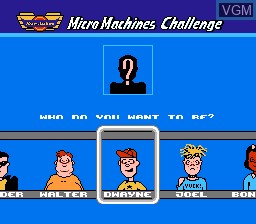 Menu screen of the game Micro Machines on Nintendo NES