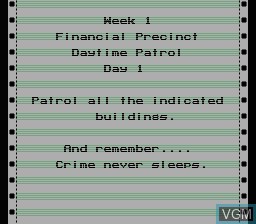 Menu screen of the game Motor City Patrol on Nintendo NES