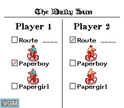 Menu screen of the game Paperboy 2 on Nintendo NES