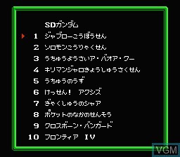 Menu screen of the game SD Gundam World Gachapon Senshi 4 - New Type Story on Nintendo NES