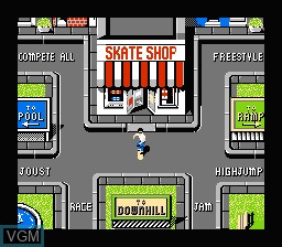 Menu screen of the game Skate or Die on Nintendo NES
